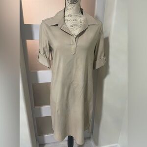 Pure Amici Tan Buttoned Knee-Length Shirt Dress